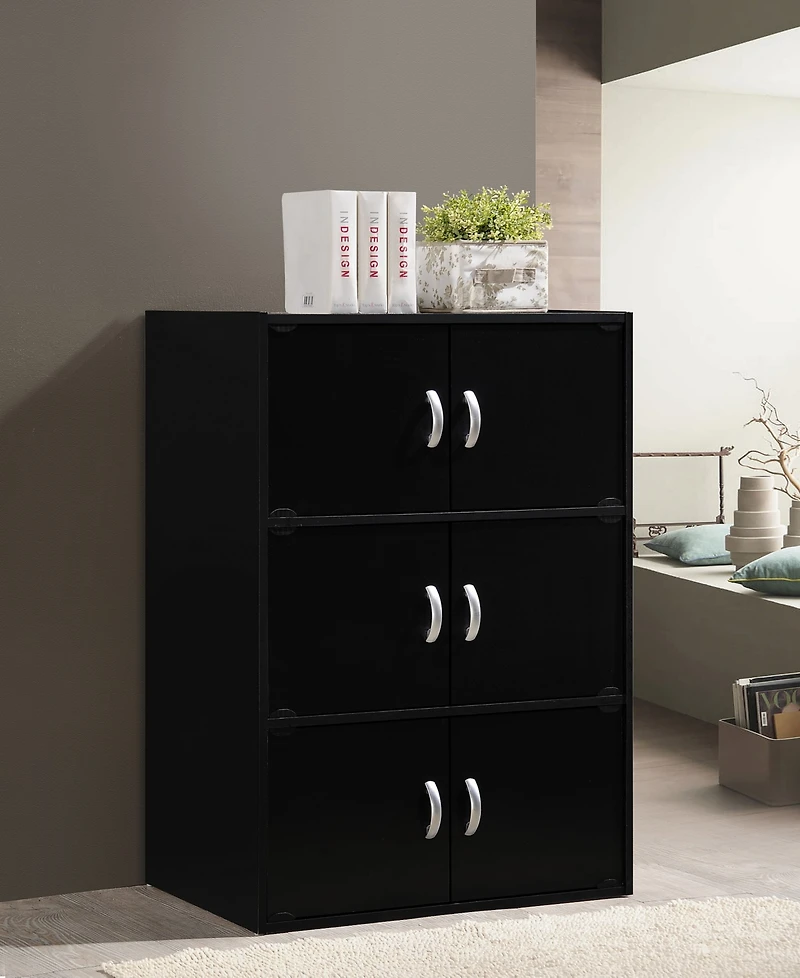 Hodedah HID33 Home 6-Door 3-Shelves Bookcase Enclosed Storage Cabinet