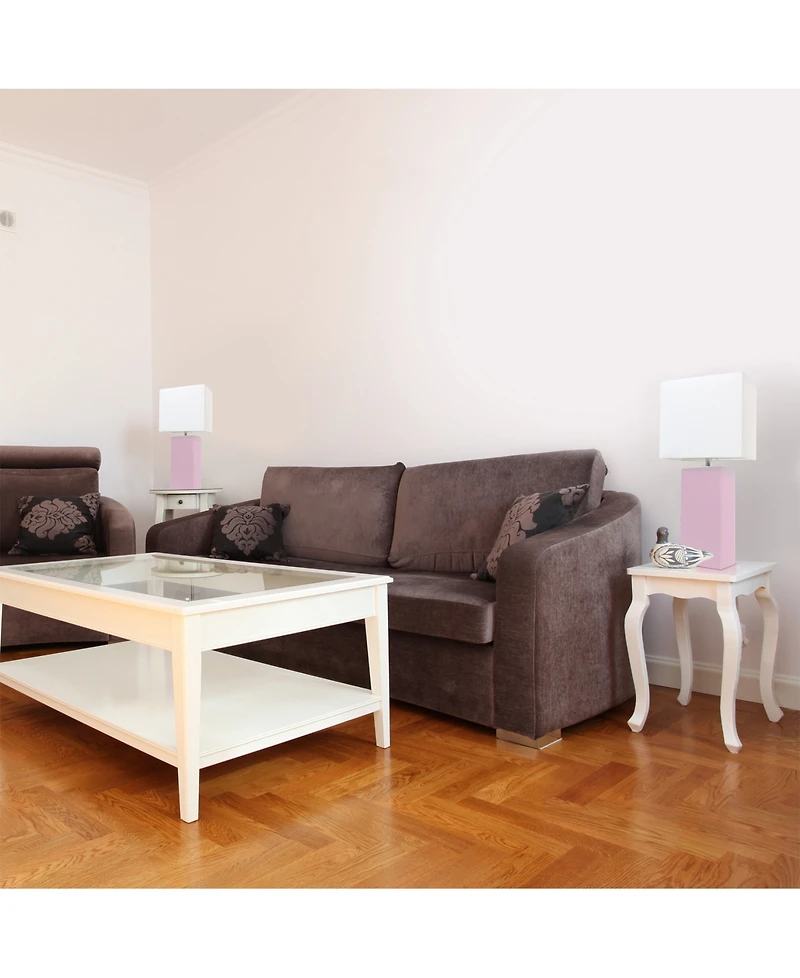 Elegant Designs 2 Pack Modern Leather Table Lamps with White Fabric Shades