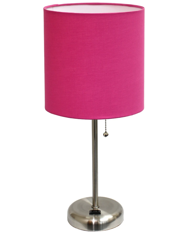 Lime Lights Stick Lamp with Charging Outlet and Fabric Shade