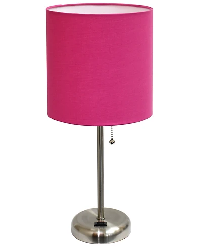 Lime Lights Stick Lamp with Charging Outlet and Fabric Shade
