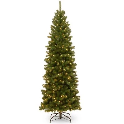 National Tree North Valley Spruce Pencil Slim Tree With Clear Lights
