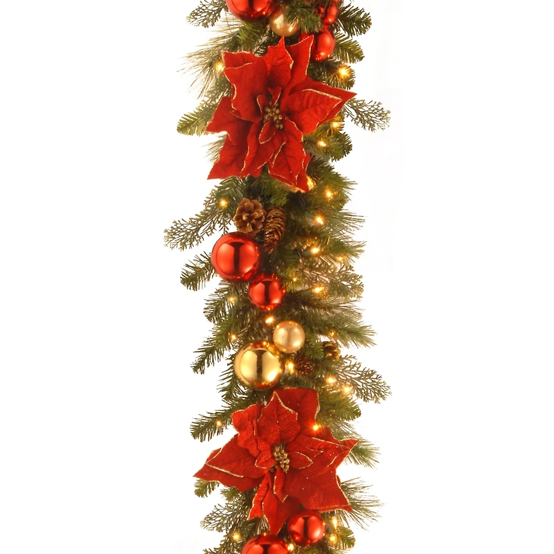 National Tree Company 9' by 12" Decorative Collection Home For the Holidays Garland with 100 Clear Lights