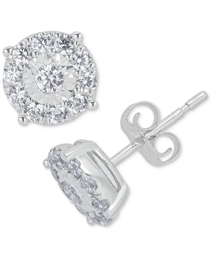 2-Pc. Diamond (1 ct. t.w.) Halo 18" Pendant Necklace & Matching Stud Earring Set in 14k White or Yellow Gold