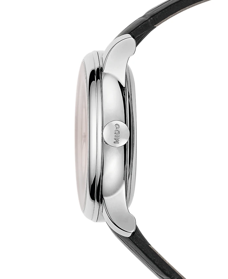 Mido Women's Swiss Automatic Baroncelli Ii Diamond-Accent Black Synthetic Leather Strap Watch 27.9mm