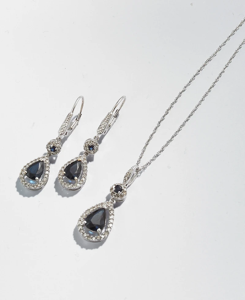 Sapphire (1-1/3 ct. t.w.) and Diamond (1/4 Drop Pendant Necklace Set 14k White Gold (Also Available Emerald)