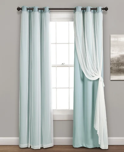 Solid and Sheer Layered 38" x 84" Blackout Curtain Set