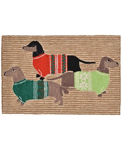 Liora Manne Front Porch Indoor/Outdoor Holiday Hounds Neutral 2' x 3' Area Rug