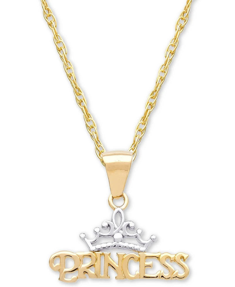 Disney Children's Princess Tiara 15" Pendant Necklace in 14k Gold