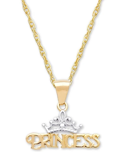 Disney Children's Princess Tiara 15" Pendant Necklace in 14k Gold