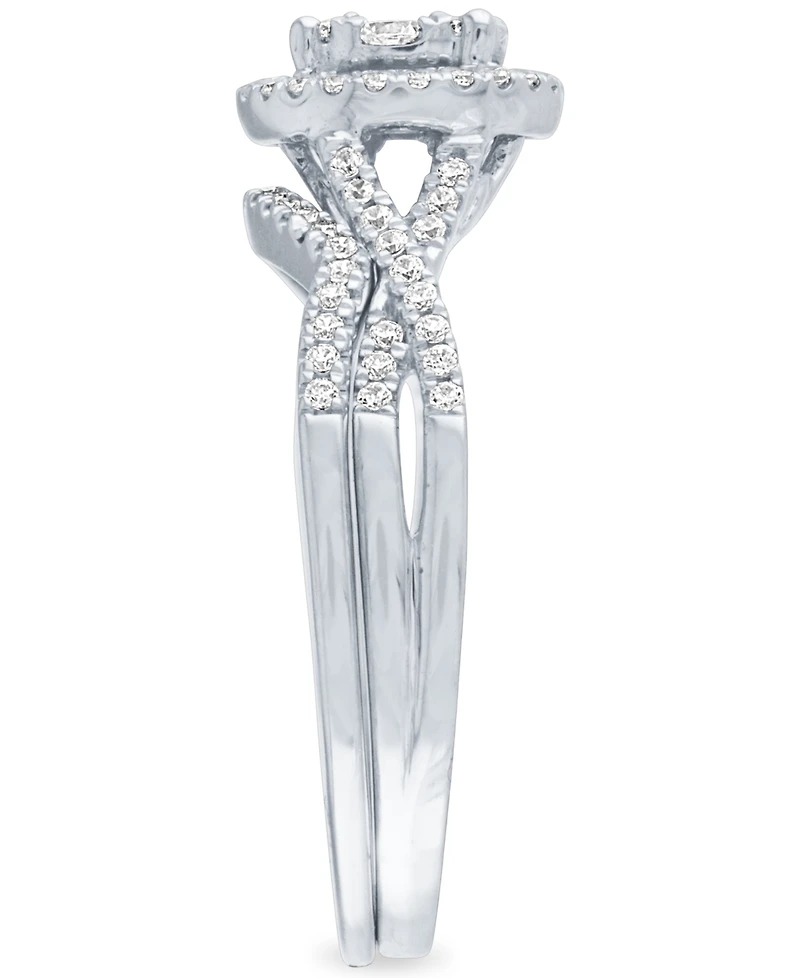 Diamond Square Halo Cluster Bridal Set (1/2 ct. t.w.) 14k White Gold