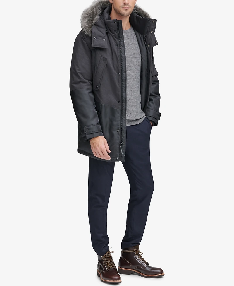 Marc New York Men's Mixed-Media Parka with Removable Hood