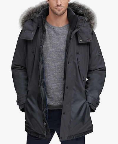 Marc New York Men's Mixed-Media Parka with Removable Hood