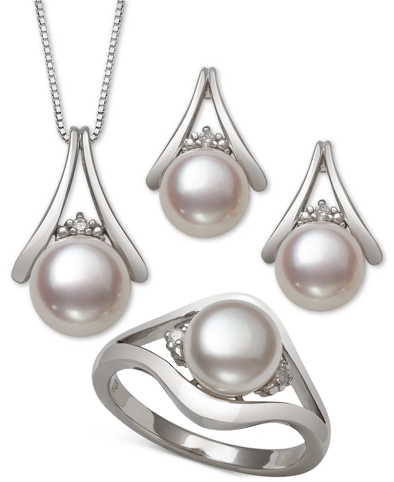 3-Pc. Set Cultured Freshwater Pearl (7 & 8mm) Pendant Necklace, Stud Earrings & Ring in Sterling Silver