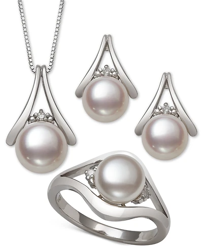 3-Pc. Set Cultured Freshwater Pearl (7 & 8mm) Pendant Necklace, Stud Earrings & Ring in Sterling Silver