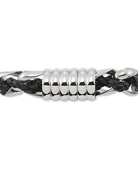 Legacy for Men by Simone I. Smith Black Leather Braided Bracelet in Stainless Steel