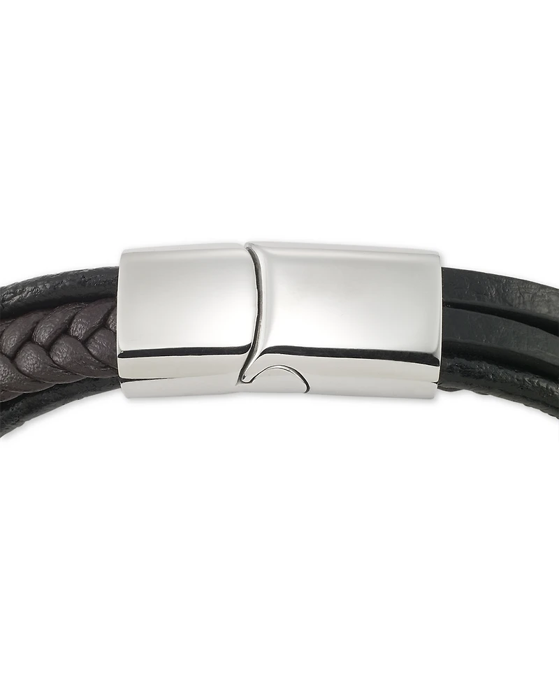 Legacy for Men by Simone I. Smith Men's Black & Brown Multi-Row Leather Bracelet in Stainless Steel