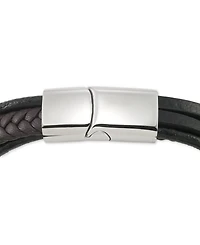 Legacy for Men by Simone I. Smith Men's Black & Brown Multi-Row Leather Bracelet in Stainless Steel