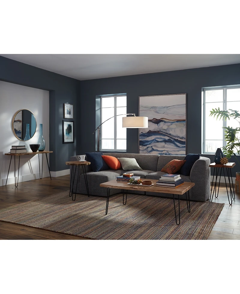 Alaterre Furniture Hairpin Natural Live Edge Wood with Metal 48" Large Coffee Table