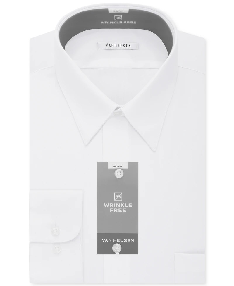 Van Heusen Men's Bigger Fit Wrinkle Free Poplin Solid Dress Shirt