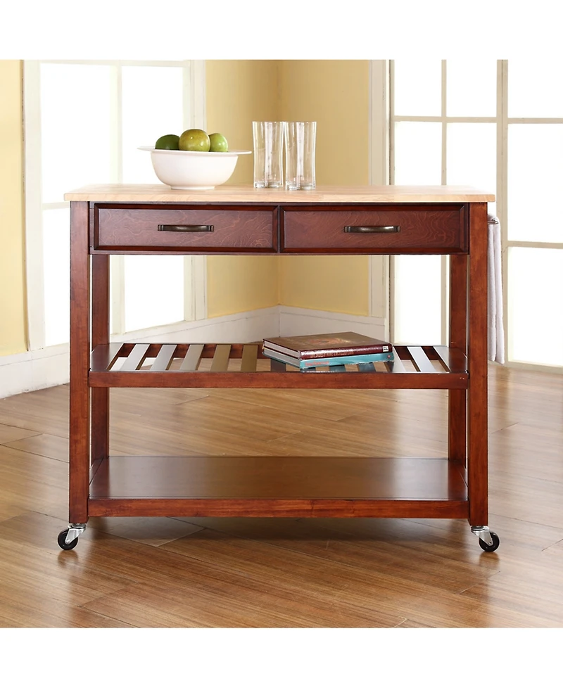 Natural Wood Top Kitchen Cart Island With Optional Stool Storage