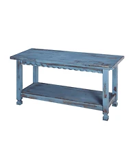 Country Cottage Coat Hooks and Bench Set,Blue Antique Finish