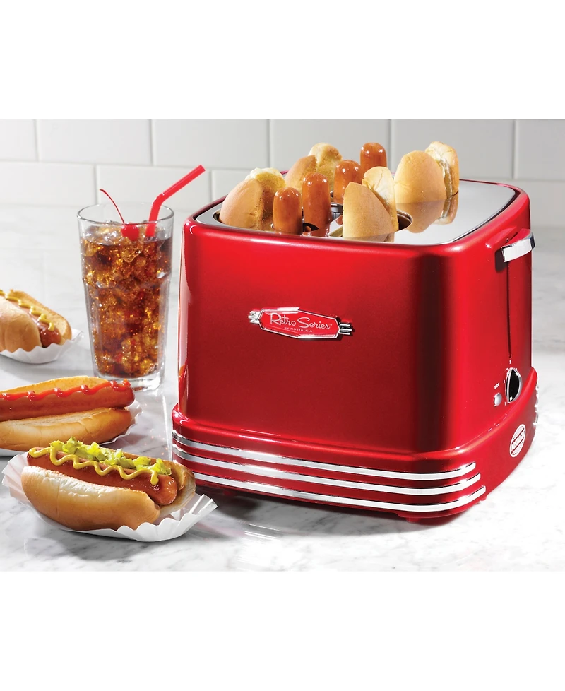 Nostalgia RHDT800RETRORED 4 Hot Dogs & Buns Pop-Up Toaster