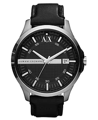 A|X Armani Exchange Watch, Men's Black Leather Strap 46mm AX2101