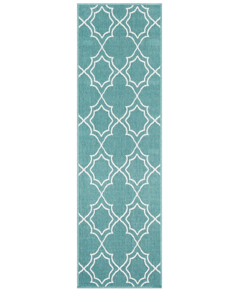 Livabliss Alfresco Alf-9653 Teal 2'3" x 11'9" Runner Area Rug, Indoor/Outdoor