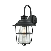San Mateo 1 Light Outdoor Wall Sconce in Textured Matte Black with Clear Seedy Glass