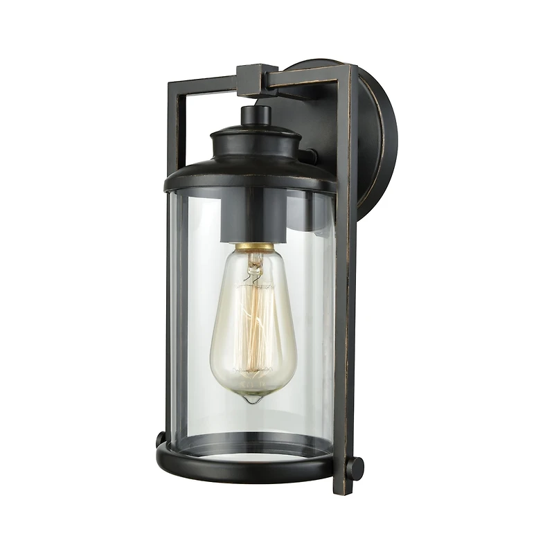 Frampton 1 Light Outdoor Wall Sconce in Aged Bronze with Clear Glass
