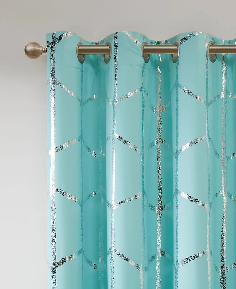 Intelligent Design Raina Total Blackout Metallic Print Grommet Top Curtain Single Panel