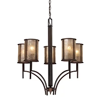 Barringer 5-Light Chandelier in Aged Bronze and Tan Mica Shades