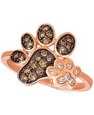 Le Vian Nude & Chocolate Diamond Paw Prints Ring (3/8 ct. t.w.) in 14k Rose Gold