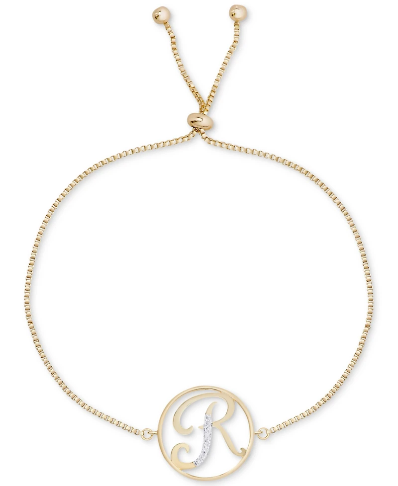 Diamond Accent Initial Bolo Bracelet in 18k Gold-Plate