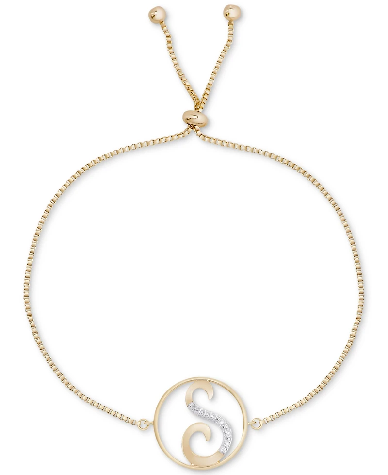 Diamond Accent Initial Bolo Bracelet in 18k Gold-Plate