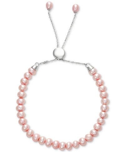 White Cultured Freshwater Pearl (6-1/2mm) Bolo Bracelet Sterling Silver (Also Gray or Pink Pearl)