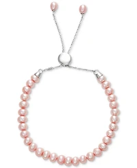 White Cultured Freshwater Pearl (6-1/2mm) Bolo Bracelet Sterling Silver (Also Gray or Pink Pearl)