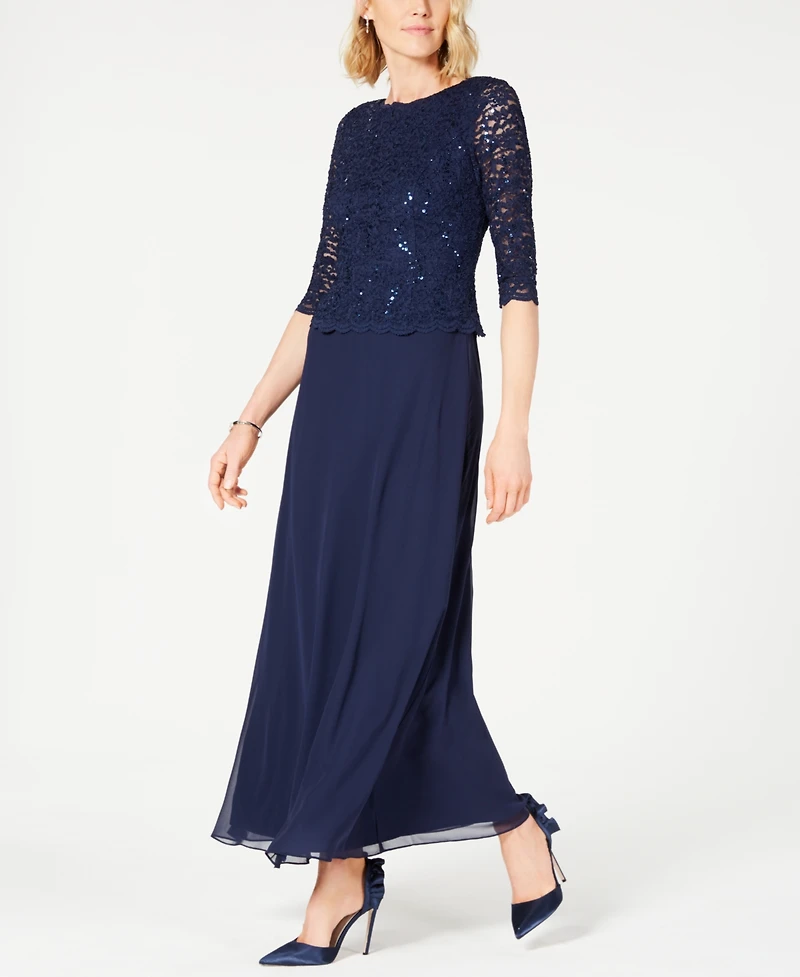 Alex Evenings Petite Sequin Lace Gown
