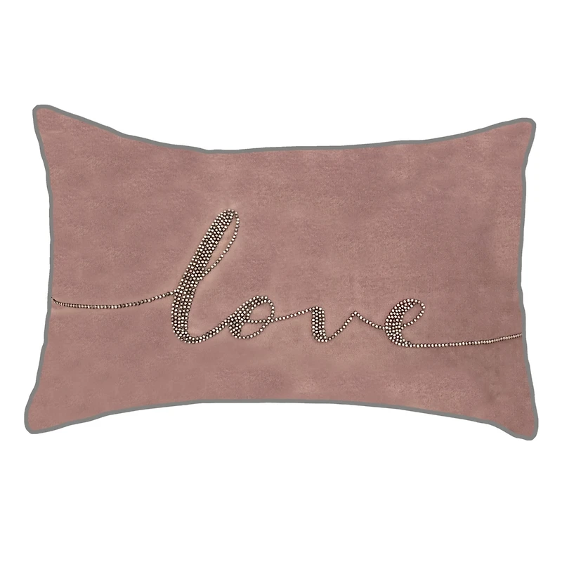 Edie@Home Celebrations Beaded Love Lumbar Decorative Pillow, 12" x 18"