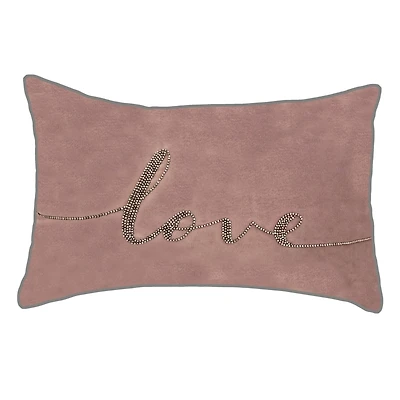 Edie@Home Celebrations Beaded Love Lumbar Decorative Pillow, 12" x 18"