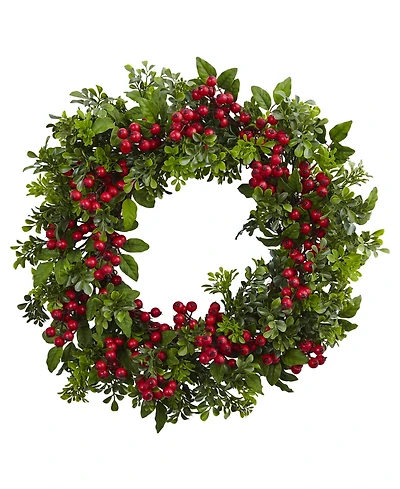 Nearly Natural 24" Berry Boxwood Wreath