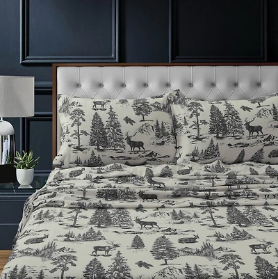 Tribeca Living Mountain Toile Heavyweight Flannel Extra Deep Pocket Sheet Set