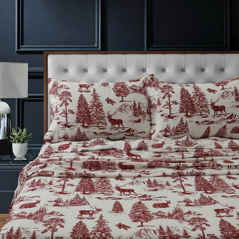 Tribeca Living Mountain Toile Heavyweight Flannel Extra Deep Pocket Sheet Set