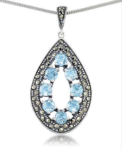 Blue Topaz (2-3/8 ct. t.w.) & Marcasite Teardrop Pendant on 18" Chain in Sterling Silver
