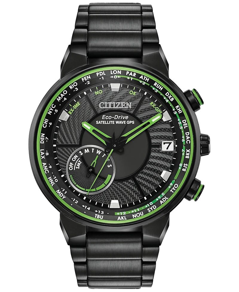 Citizen Eco-Drive Men's Satellite Wave Gps Black-Tone Stainless Steel Bracelet Watch 44mm
