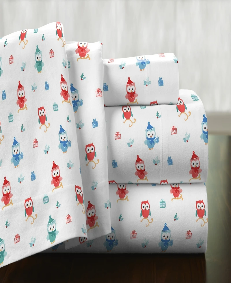 Pointehaven Owl Superior Weight Cotton Flannel Sheet Set, California King