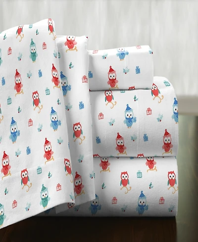 Pointehaven Owl Superior Weight Cotton Flannel Sheet Set, California King