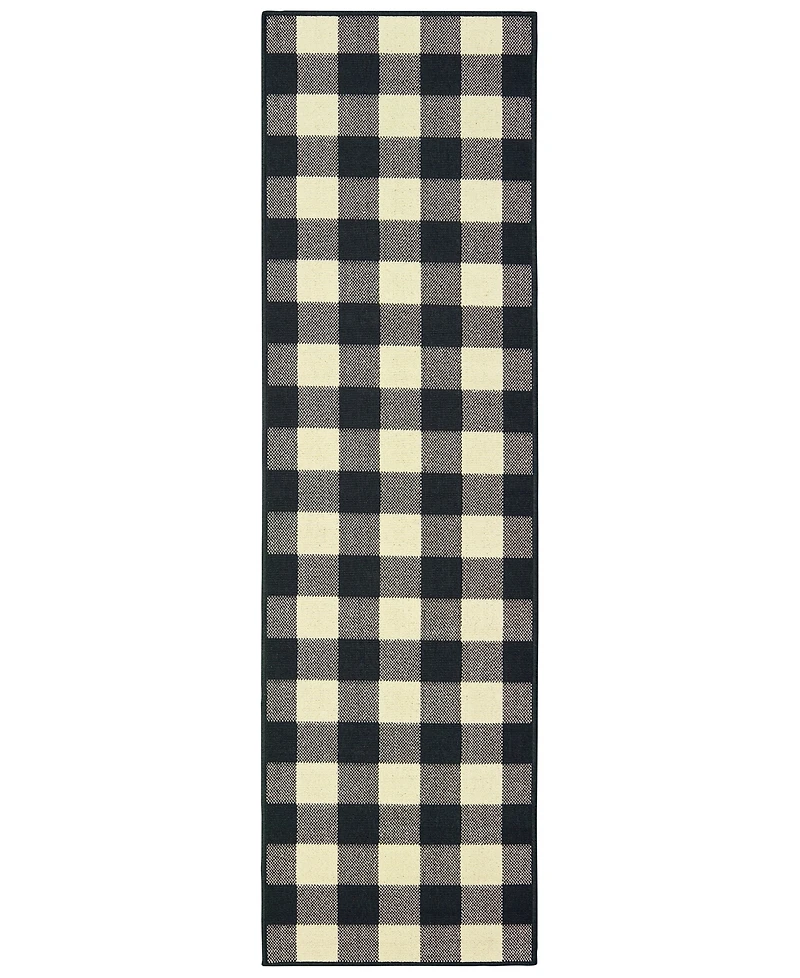 Oriental Weavers Marina 1932K Black/Ivory 2'3" x 7'6" Indoor/Outdoor Runner Area Rug