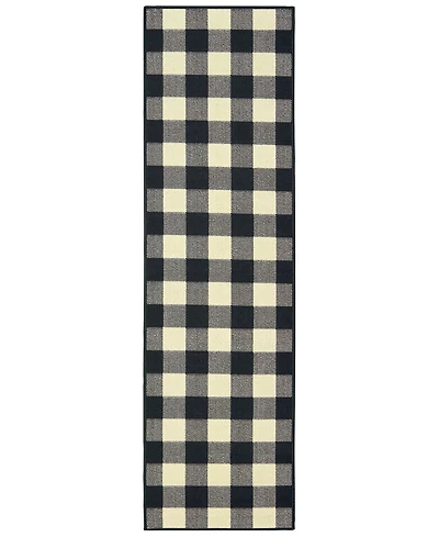 Oriental Weavers Marina 1932K Black/Ivory 2'3" x 7'6" Indoor/Outdoor Runner Area Rug