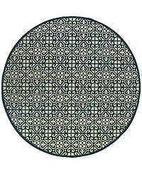 Oriental Weavers Marina 5927B Ivory/Navy 7'10" Indoor/Outdoor Round Area Rug